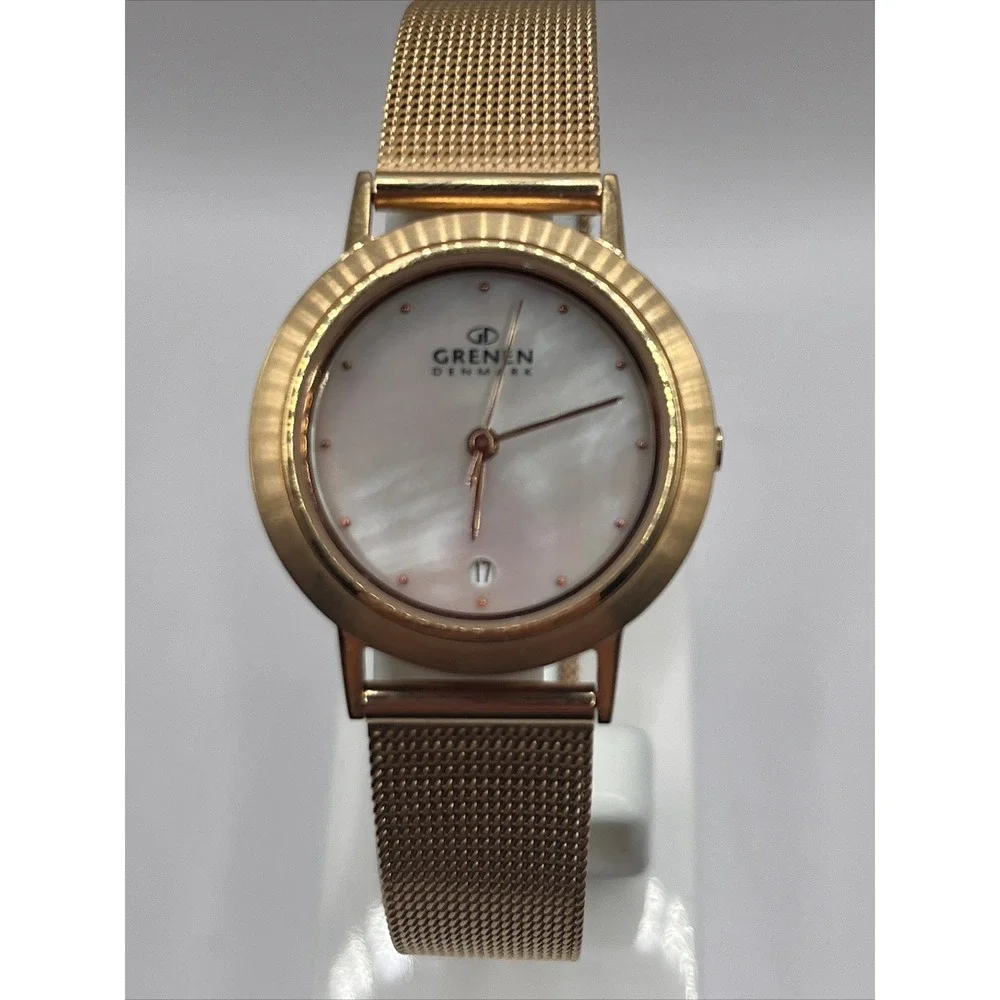 Grenen Denmark Slim Women's‎ Watch MOP Dial Rose Gold Band- New Battery